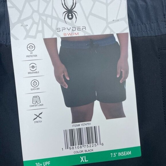 Spyder Swim Mens 7.5" Inseam Black Swim Shorts XL Quick-Dry a1444 - Picture 2 of 5